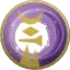 An icon with golden runes on a swirling purple background.